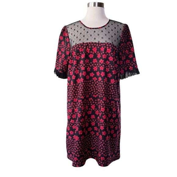 BCBGeneration Dress Womens Size M Mixed Media Red Black Floral Lace Bratz Style - Picture 2 of 12